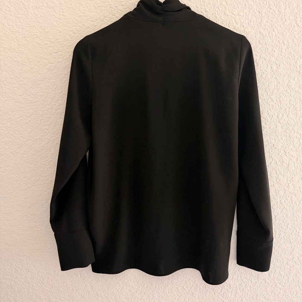 ZARA Black V-Neck Blouse Long Sleeve Gold Button Cuffs Elegant Chic Top - Picture 3 of 6